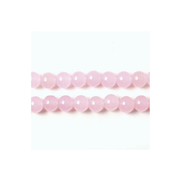 Jadeperle, hel streng, rosa/lyserd, rund, 6 mm, 65 stk.