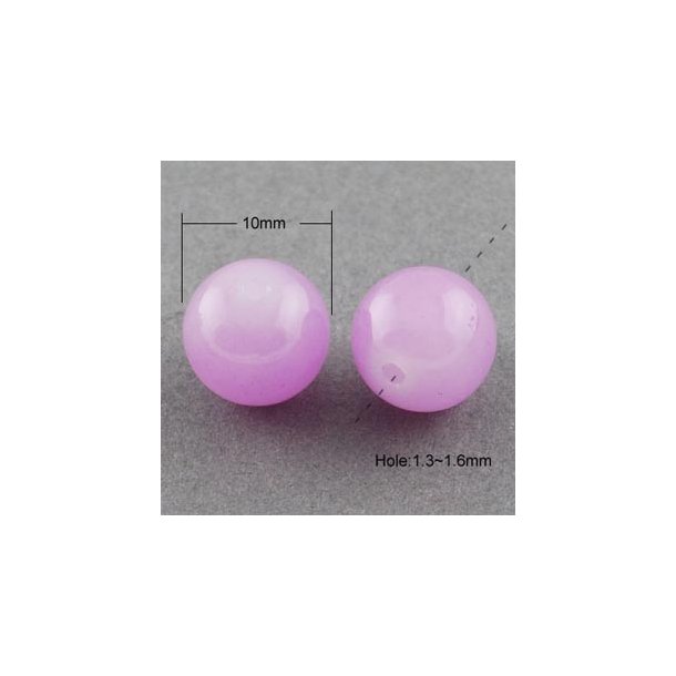 Jade-imitat, glas, lilla, rund, diameter 10 mm, 6 stk.