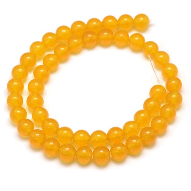 Jadeperle, hel streng, gul-orange, rund, 8 mm, ca. 48 stk