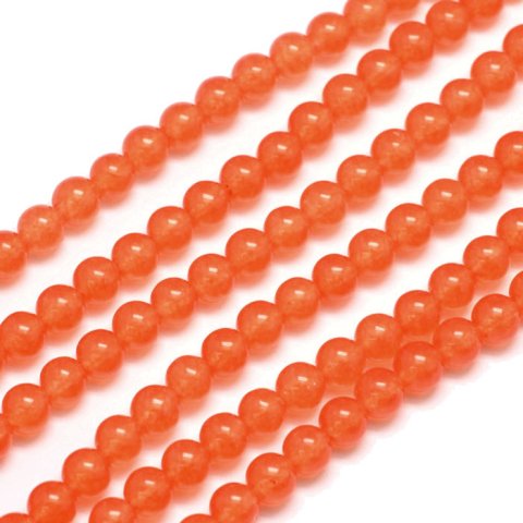 Jade bead, orange, round, 6mm, 10pcs.