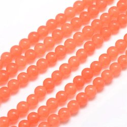 Jadeperle, orange bis Lachsfarben, rund, 8 mm, 6 Stk.