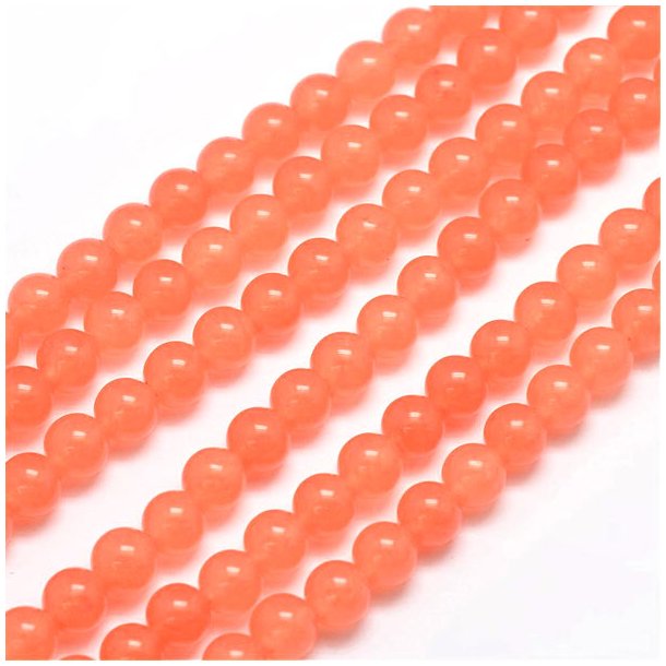 Jade bead, salmon-orange, round, 8mm, 6pcs.