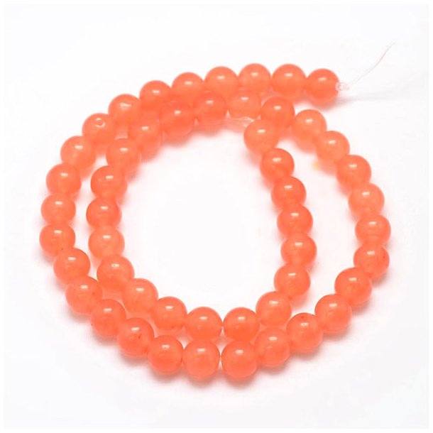 Jade bead, whole strand, salmon-orange, round, 8mm, appx. 48pcs.