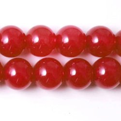 Jadeperle, farvet, r�d, rund, 14 mm, 6 stk.
