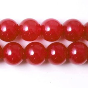 Jadeperle, farvet, r�d, rund, 14 mm, 6 stk.