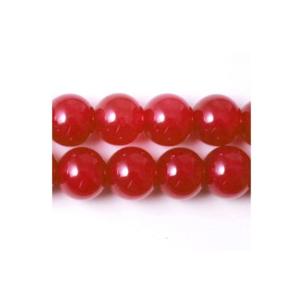Jadeperle, farvet, r�d, rund, 14 mm, 6 stk.