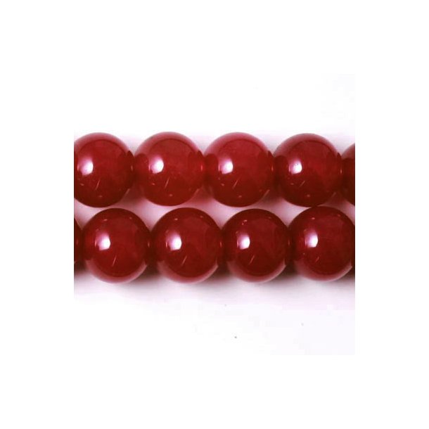 Jade perle, farvet, m�rkr�d, rund, diameter 14 mm, 6 stk.