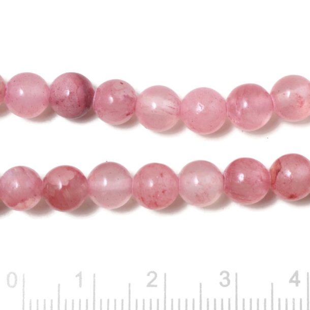  Naturlig jade, farvet, rosa, rund perle, 8 mm, 6 stk.