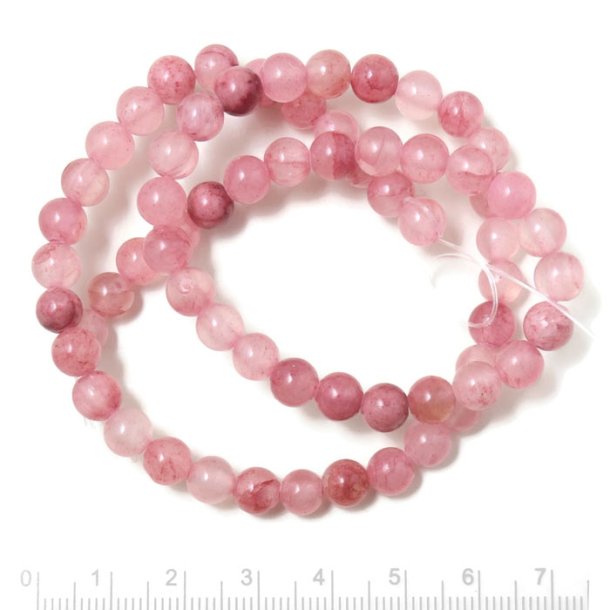  Naturlig jade, farvet, hel streng, rosa, rund perle, 6 mm, ca. 64 stk.
