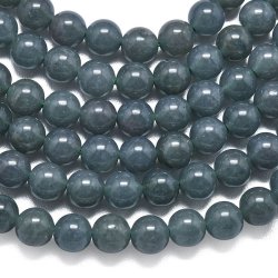Jade, farvet, hel streng, m�rk gr�-bl�, rund, 8 mm, ca. 46 stk.