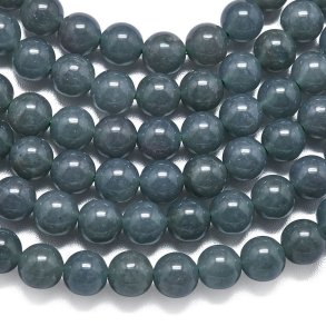 Jade, farvet, m�rk gr�-bl�, rund perle, 8 mm, 6 stk.