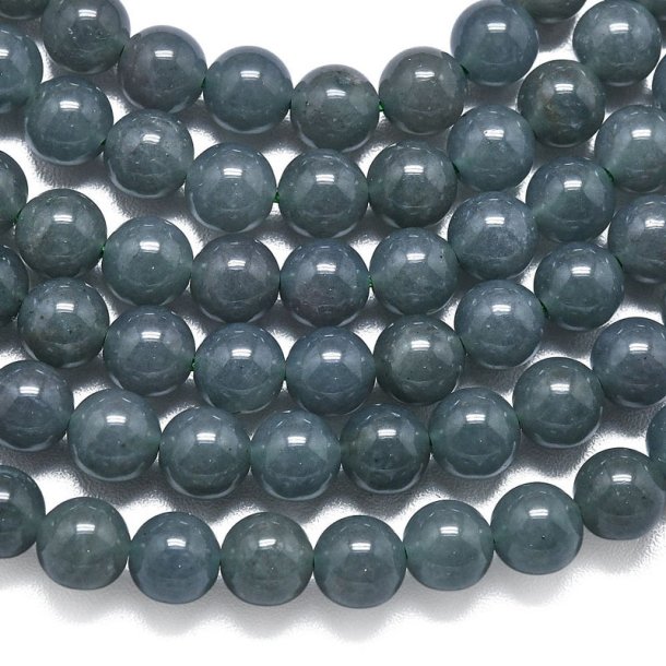 Jade, farvet, m�rk gr�-bl�, rund perle, 8 mm, 6 stk.