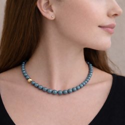 Jade, farvet, hel streng, m�rk gr�-bl�, rund, 8 mm, ca. 46 stk.