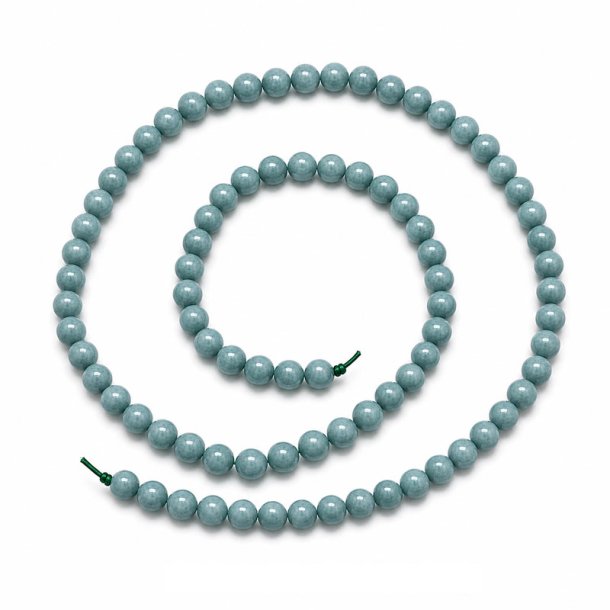 Jade, gef�rbt, ganzer Strang, grau-blau, runde Perle, 6 mm, ca. 62 St�ck