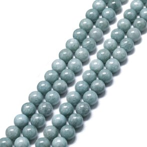 Jade, gef�rbt, grau-blau, runde Perle, 6 mm, 10 St�ck