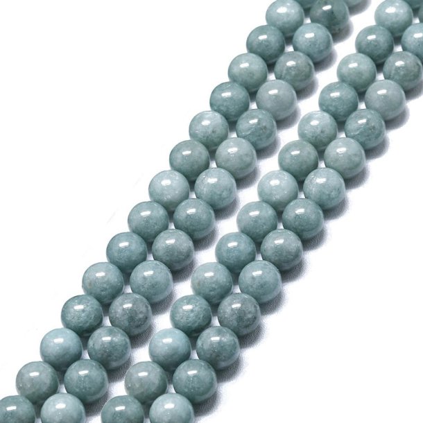 Jade, gef�rbt, grau-blau, runde Perle, 6 mm, 10 St�ck