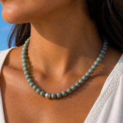 Jade, gef�rbt, grau-blau, runde Perle, 6 mm, 10 St�ck