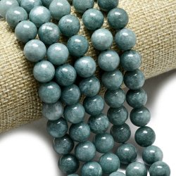 Jade, farvet, hel streng, gr�-bl�, rund perle, 10 mm, 6 stk.