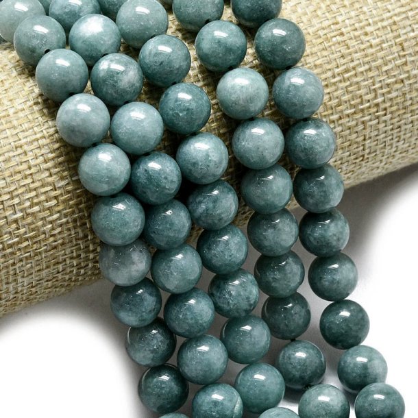 Jade, gef�rbt, grau-blau, runde Perle, 14 mm, 6 St�ck