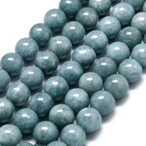 Jadeperle, farvet, gr�-bl�, rund perle, 8 mm, 6 stk.