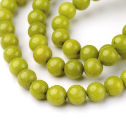 Candy-Jade, ganzer Strang, rund, olive-gr&uuml;n, 4 mm, 95 Stk.