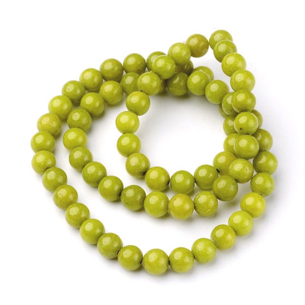 Candy-Jade, ganzer Strang, rund, olive-gr&uuml;n, 4 mm, 95 Stk.