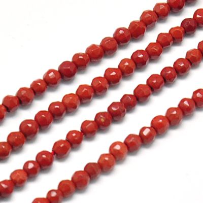 Roter Jaspis, ganzer Strang, facettiert, dunkelrot, ca. 2 mm, ca. 190 Stk.