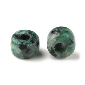 Sesame Jasper, tubular bead with large hole, greenish, 8x6 mm. 2 pcs.