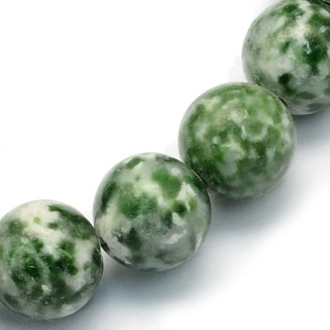 Grøn-plettet jaspis, rund perle, 12 mm, 6 stk.