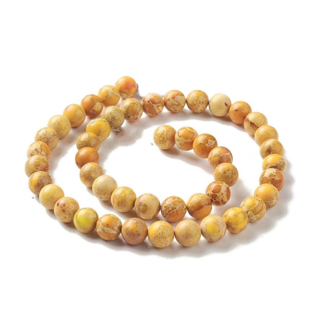 Jasper, Yellow marbled, whole strand, round bead, 8 mm, approx. 48 pcs.
