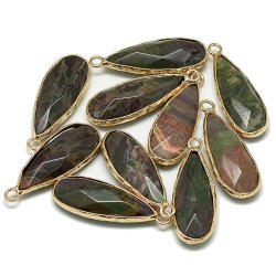 Vergoldeter Anh&auml;nger, Ocean Jaspis, gr&uuml;nlich, langer Tropfen, 31x12 mm. 1 stk