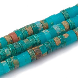 Jaspis-Imitat, Heishi-Perlen, ganzer Strang, dunkeltrkis, ca. 4,5x2,5 mm, flach, 170 Stk.