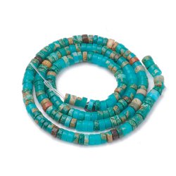 Jaspis-Imitat, Heishi-Perlen, ganzer Strang, dunkeltrkis, ca. 4,5x2,5 mm, flach, 170 Stk.