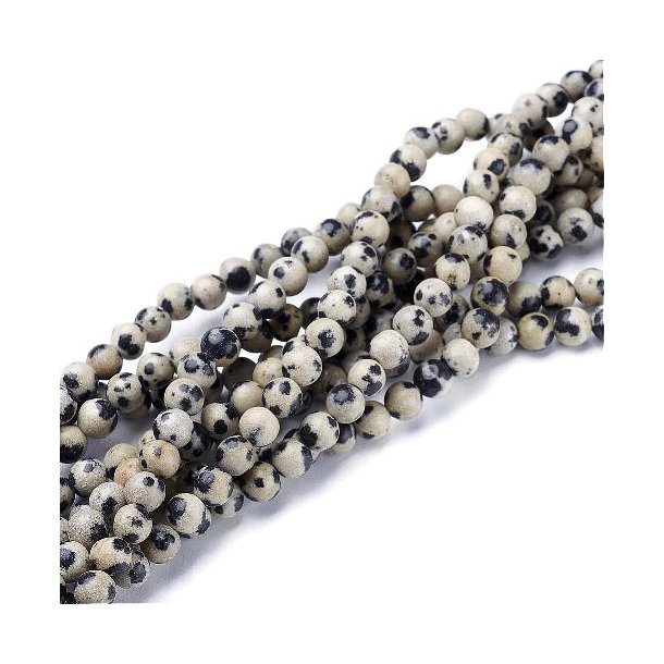 Dalmatiner-jaspis, rund perle, hel streng, 4 mm, ca. 80 stk