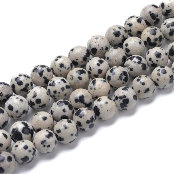 Dalmatiner-jaspis, rund perle, sort og hvid, diameter 6 mm, 10 stk
