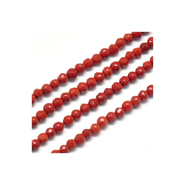 Roter Jaspis, ganzer Strang, facettiert, dunkelrot, ca. 2 mm, ca. 190 Stk.