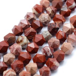 Roter Jaspis, ganzer Strang, uneben facettiert, rot marmoriert, ca. 8x8 mm, ca. 46 Stk