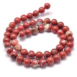 Roter Jaspis, ganzer Strang, dunkel rost-rot, marmoriert, rund, 4 mm, ca. 94 Stk