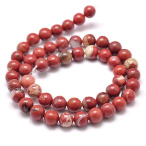 Roter Jaspis, ganzer Strang, dunkel rost-rot, marmoriert, rund, 4 mm, ca. 94 Stk