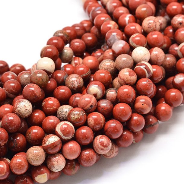 Red jasper, rusty-red marbled, round beads, 8mm, 6pcs