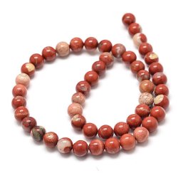 Roter Jaspis, ganzer Strang, dunkel rost-rot, marmoriert, rund, 6 mm, ca. 62 Stk