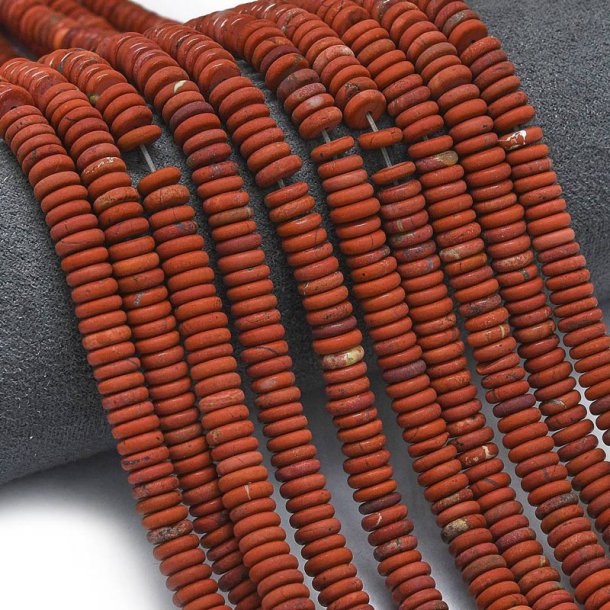 Roter Jaspis, ganzer Strang, matt rostrot, Heishi, flach rund, 6x2 mm, 180 Stck