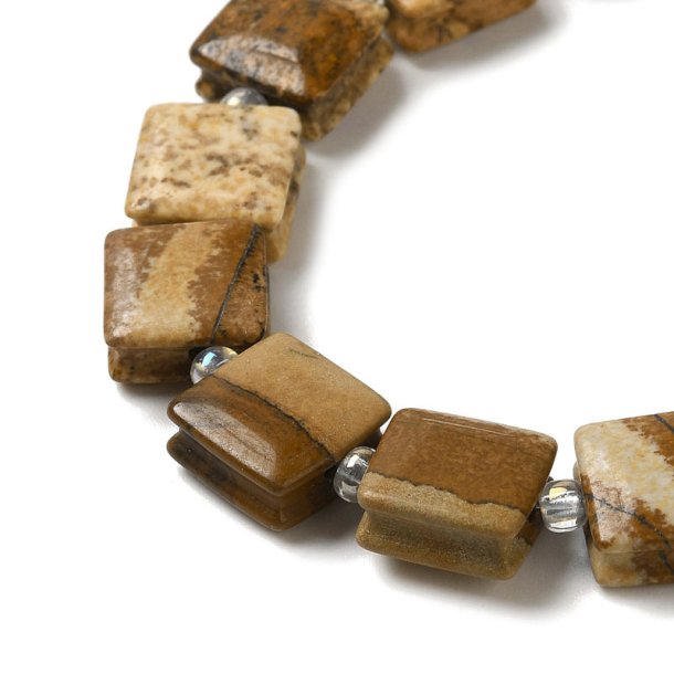 Wood jasper, square lock bead, light brown marbled, appx. 10x10x5 mm, 1 pc