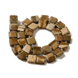 Holz-Jaspis, quadratische Verschlussperle, hellbraun marmoriert, ca. 10x10x5 mm, 1 Stck