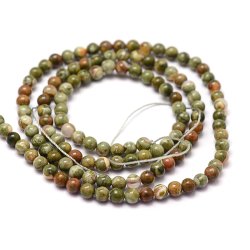 Rhyolite Jaspis, ganzer Perlenstrang, gr&uuml;n und braun, rund, 3 mm, 120 stk.