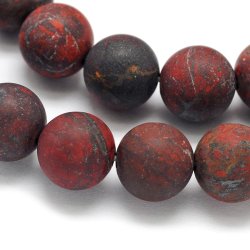 Roter Jaspis, ganzer Perlenstrang, mattiert, runde Perle, 8 mm, ca. 48 Stk.