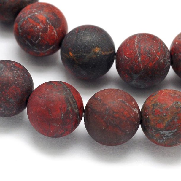 Roter Jaspis, mattiert, runde Perle, 8 mm, 6 Stk.