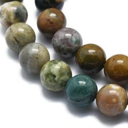 Ocean Jaspis, ganzer Perlenstrang, grne und braune Farben, rund, 10 mm, ca. 39 Stk.