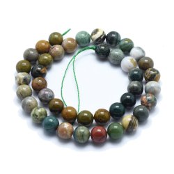 Ocean Jaspis, ganzer Perlenstrang, grne und braune Farben, rund, 10 mm, ca. 39 Stk.