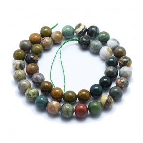 Ocean Jaspis, ganzer Perlenstrang, grne und braune Farben, rund, 10 mm, ca. 39 Stk.